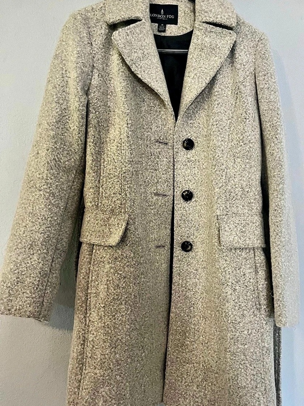 London Fog Wool Blend Mid Length Winter Coat Front Belted Medium - Excellent!